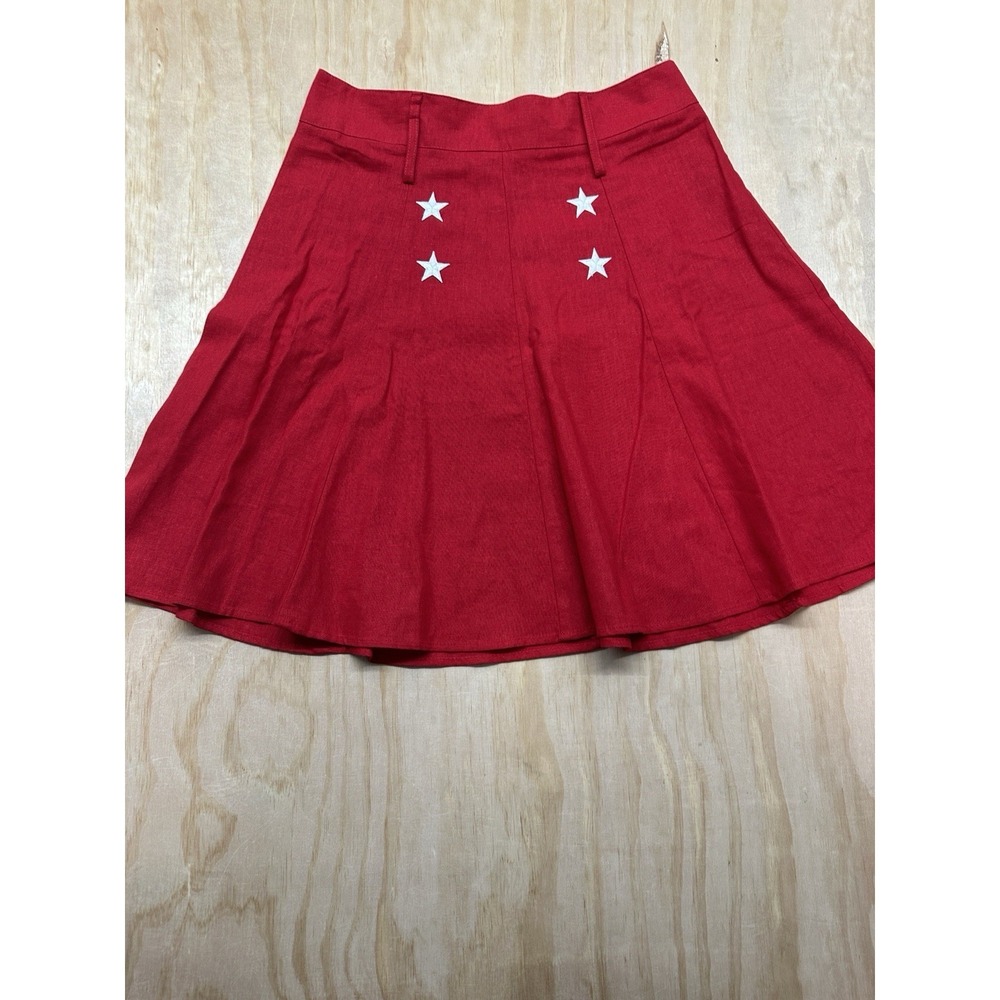 Tropical Wear Red Linen Blend A-Line Skirt White Star Detail USA Made Size M